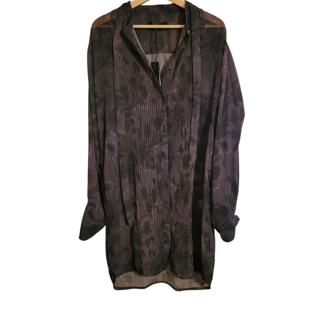 Qasimi Brown Sheer Floral Relaxed Tunic Dress